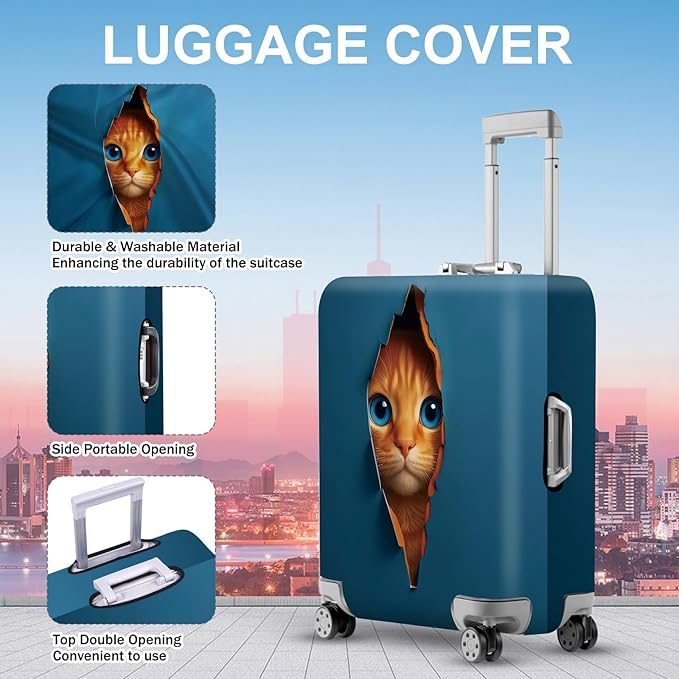 ANNA QUEEN 3D Cat Face Luggage Cover, Cute Peek Cat Suitcase Protector, Stretchable Washable Cover for 32-34 Inch Luggage