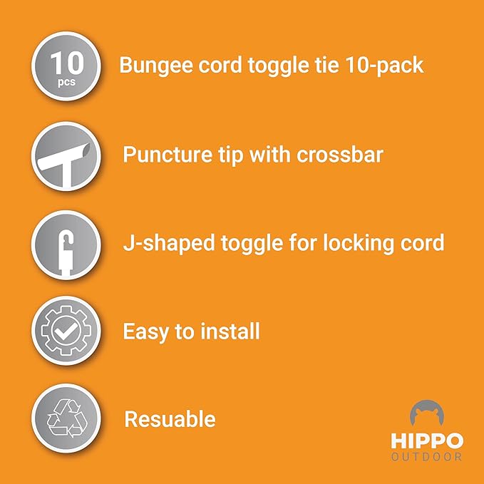 Bungee Cord with Toggle tie - Flex for Tarpaulins Canopies, Flex tie Down, Heavy Duty Elastic, Chock Absorber for tarps, 12 inch, 10-Pack (6620)