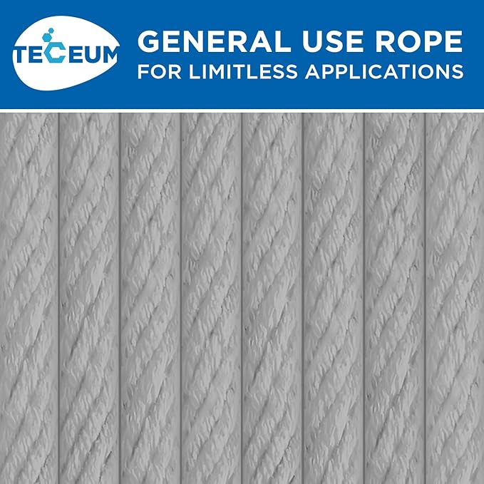TECEUM Cotton Rope 3/16” (5 mm) – 100 FT – Strong All-Purpose Braided Rope – Natural Cotton – for Crafting, Сamping, Clothes Line, DIY, Indoor & Outdoor Use – Light Gray