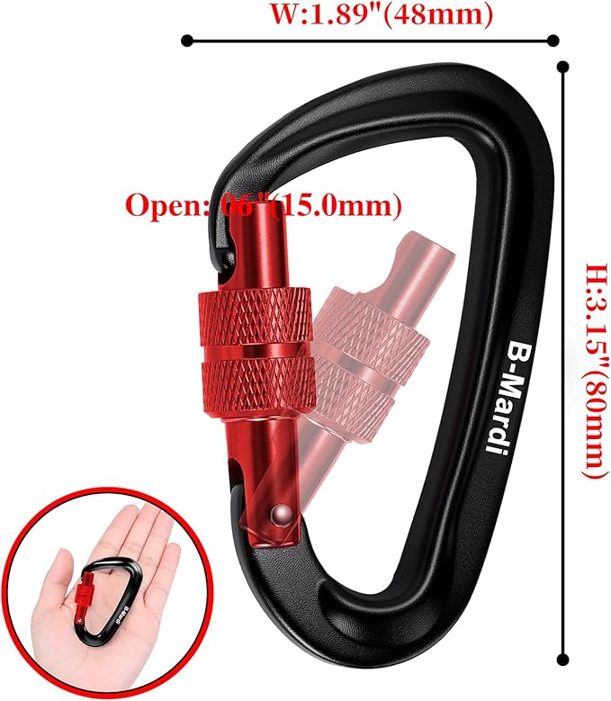 B-Mardi Carabiner Clips Heavy Duty 12kN (2697 lbs)-Lightweight Locking Carabiners for Camping, Hiking, Hammock, Dog Leash Harness, Outdoor and Gym etc, Keychains& Utility