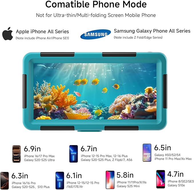 Underwater Phone Case for Snorkeling, [50ft/15M] Professional Deep Diving Waterproof Phone Case for iPhone 17-7 Pro/Pro Max/Plus/Mini, 16/17E, SE 2/3, Galaxy S10-S25 Plus/Ultra, A21-A56 [Blue]