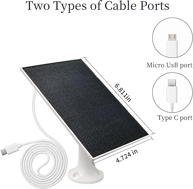 4W Solar Panel for Security Camera,Type C&Micro Solar Panel Charger for Rechargeable Battery Powered Outdoor Camera,Adjustable Mount Solar Panels 6ft Cable（2Pack）