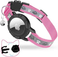 Breakaway AirTag Cat Collar, Reflective Cat Tracker Collar with Air Tag Holder and Bell, Safety Elastic Band Cat GPS Collars for Girl Boy Cats, Kittens and Puppies (Hotpink, 8-13'')