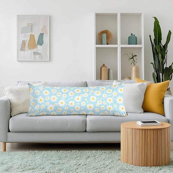 Daisy Body Pillows Covers for Adults, Blossom Daisy Large Body Pillow Covers White Daisies Lumbar Body Pillow Case 20"X54" Body Pillowcase Cushion Cover for Home Bedroom Office Hotel