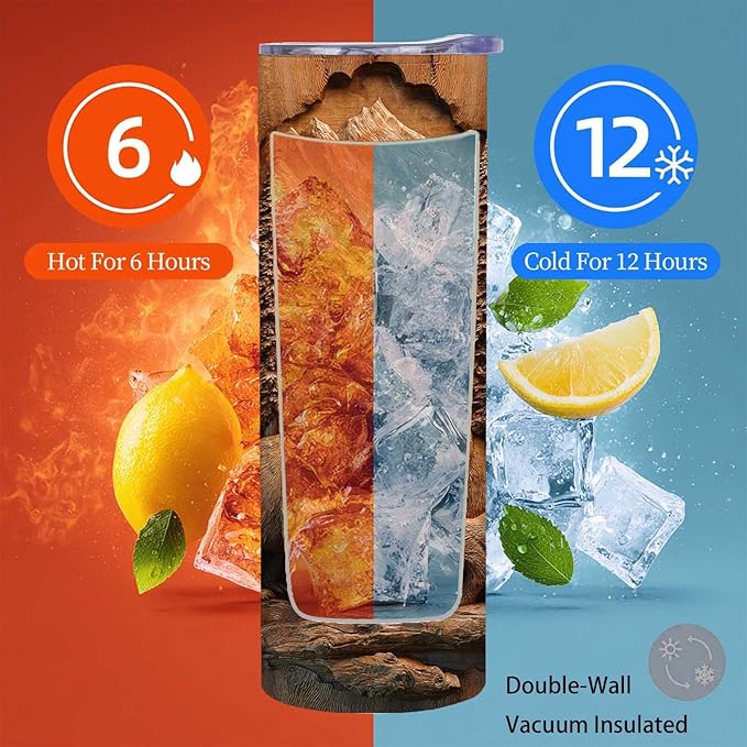 Firmiso 20 oz Tumbler｜Skinny Insulated Travel Mug｜Bear Family Mountain Forest Stainless Steel Cup with Lid and Telescopic Straw｜Rustic Wildlife Drinkware｜Outdoor Gift Idea for Men