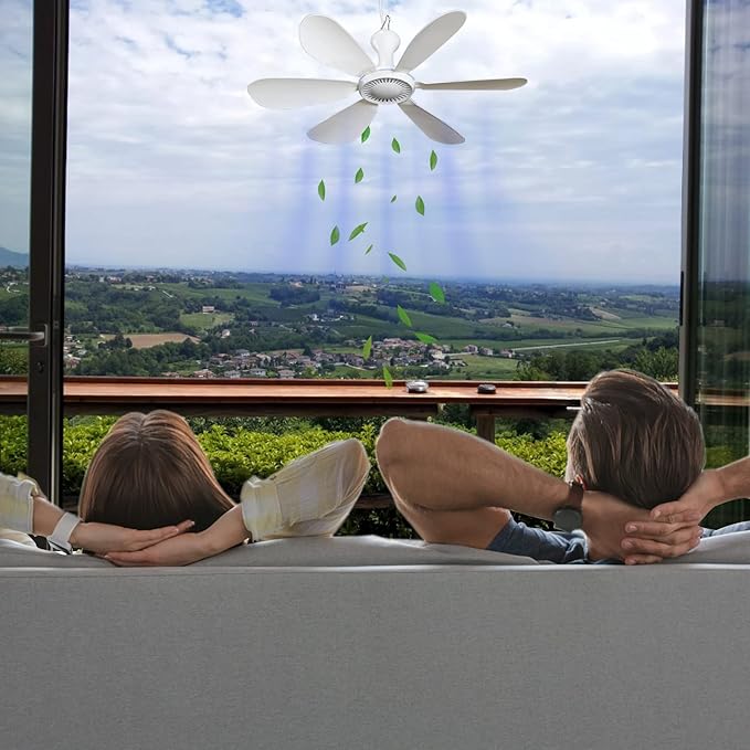 USB Powered Ceiling Fan Portable Canopy Fan with ON/OFF switch, 6 Blades Quiet Small DC USB Ceiling Fan Hanging Fan for Camping Cruise RV Tent Gazebo Bed Dormitory Home Room