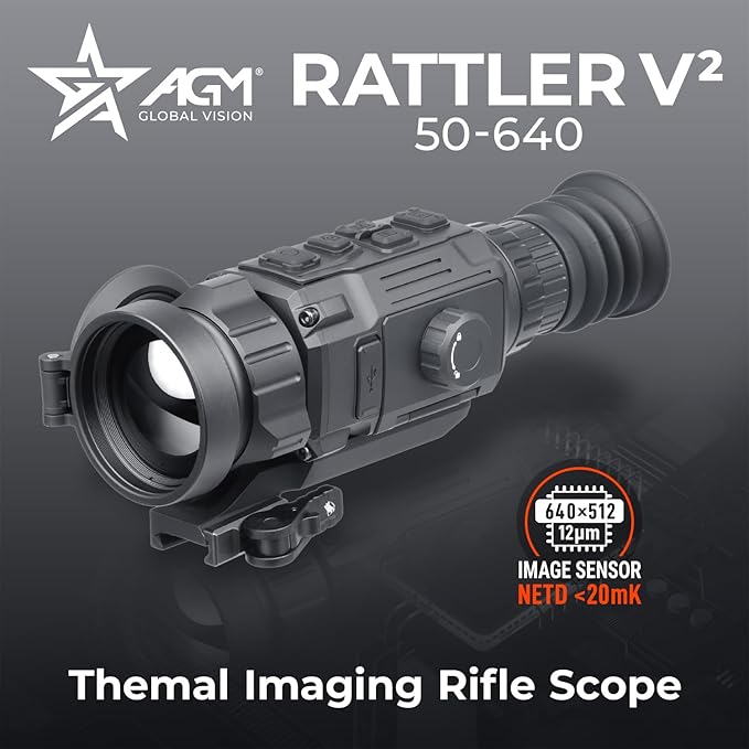 AGM Global Vision Rattler V2 Thermal Imaging Rifle Scope for Hunting. High Resolution Thermal Scope with High Sensitivity Thermal Optics IR Vision riflescope. Waterproof & Durable Design