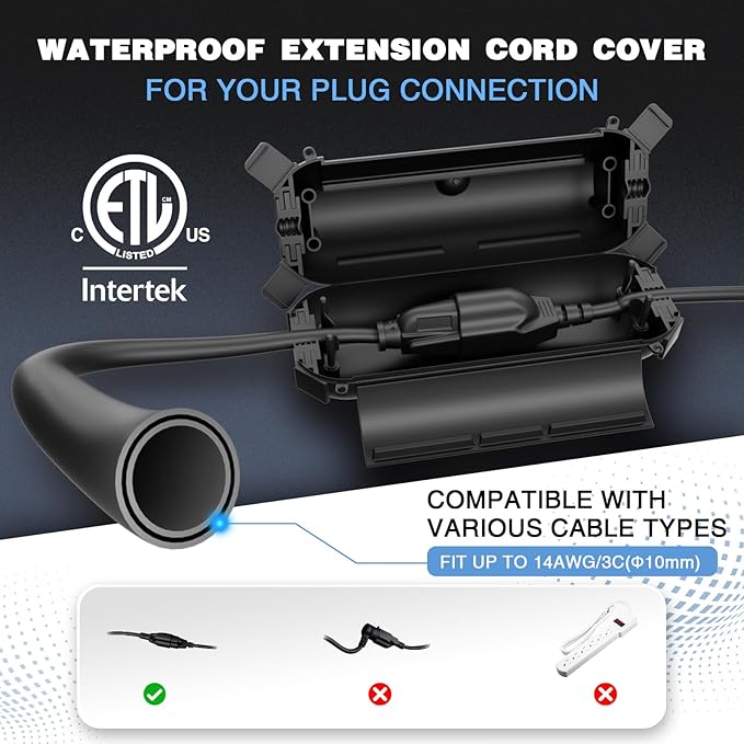 Flemoon [3 Pack] Outdoor Extension Cord Safety Cover with Waterproof Seal, Weatherproof Electrical Connection Box to Protect Outdoor Outlet, Plug, Socket, Christmas Holiday Decoration Light, Black