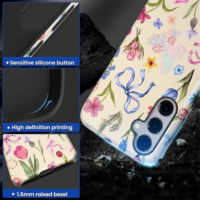 for Samsung Galaxy S24 FE Case,HL2 Aesthetic Flower Preppy Collage Hybrid 2 Layer Hard Shell Silicone Protective Pattern Design Case