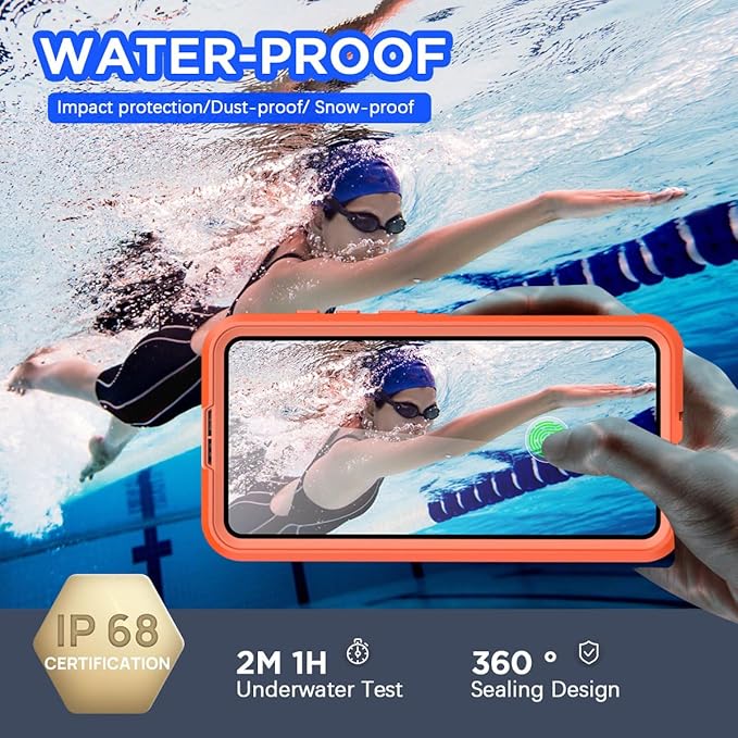 AICase Waterproof Case for Samsung Galaxy S26 with MagSafe Support Clear Water Proof Snowproof/Dustproof/Shockproof,IP68 360 Full Body Protection Fully Sealed Underwater Cover for Galaxy S26_Orange