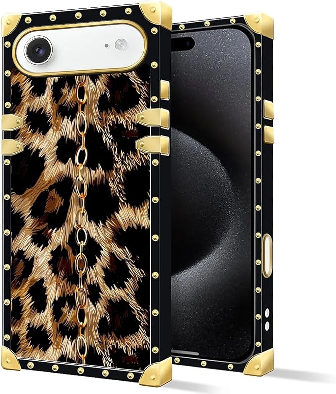 for iPhone 17 Air Case Luxury Golden Decoration for Girl Women Soft TPU Shockproof Protective Hard PC Back for iPhone 17 Air Crazy Pattern Seamless Gold Chain Leopard