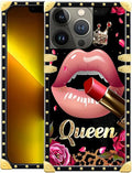 Compatible with iPhone 13 Pro Max Case, Glitter Red Rose Queen Leopard Lipstick Luxury Golden Decoration for Girl Women Soft TPU Shockproof Protective Hard PC Back