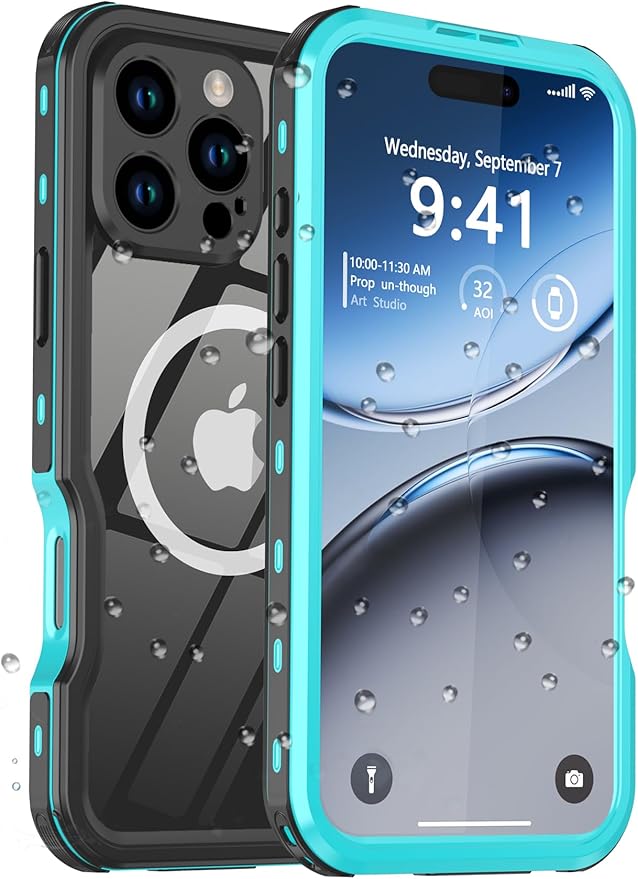 for iPhone 16 Pro Max Case Waterproof, [Shockproof] [Dustproof] [IP68 Waterproof] Full-Body Hard Case Built-in [Lens Screen Protection] for Diving Case (Teal, for iPhone 16 Por Max 6.9in)