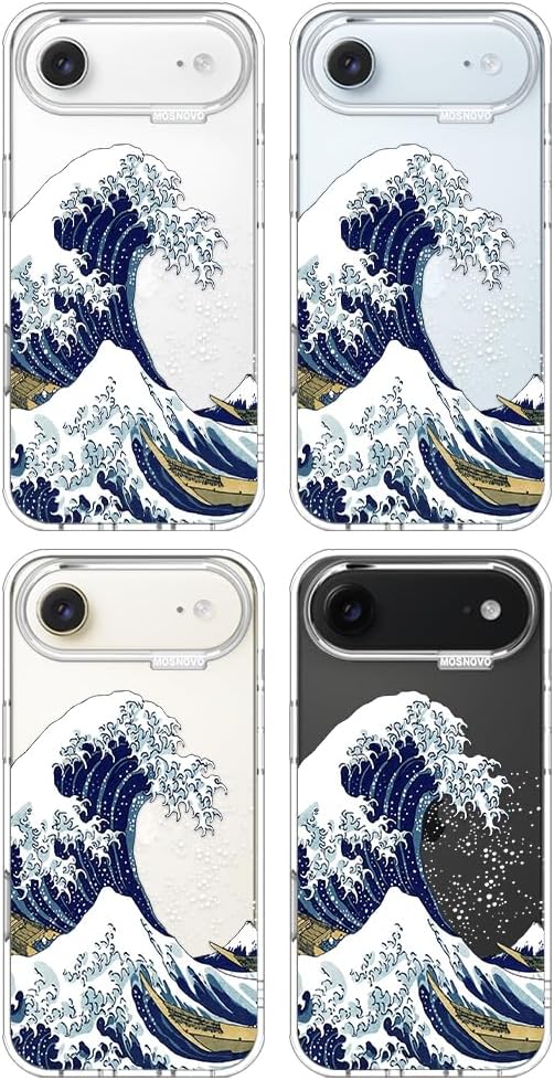MOSNOVO for iPhone Air Case | Military Grade 6.6ft Drop Tested | Camera Control | Clear with Great Wave Design