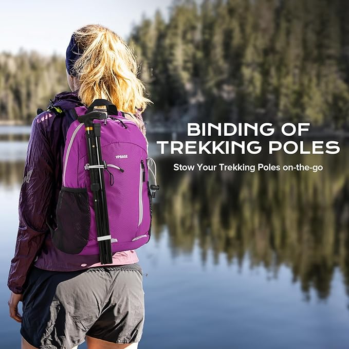 VPBAGE 15L Water-resistant Hiking Daypack for Women, Small Backpack Travel Outdoor, Lightweight Day Pack with Tool Loops