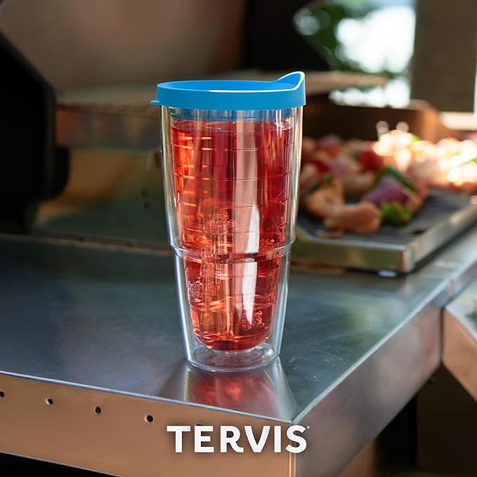 Tervis Clear & Colorful Tabletop Made in USA Double Walled Insulated Tumbler Travel Cup Keeps Drinks Cold & Hot, 24oz, Clear
