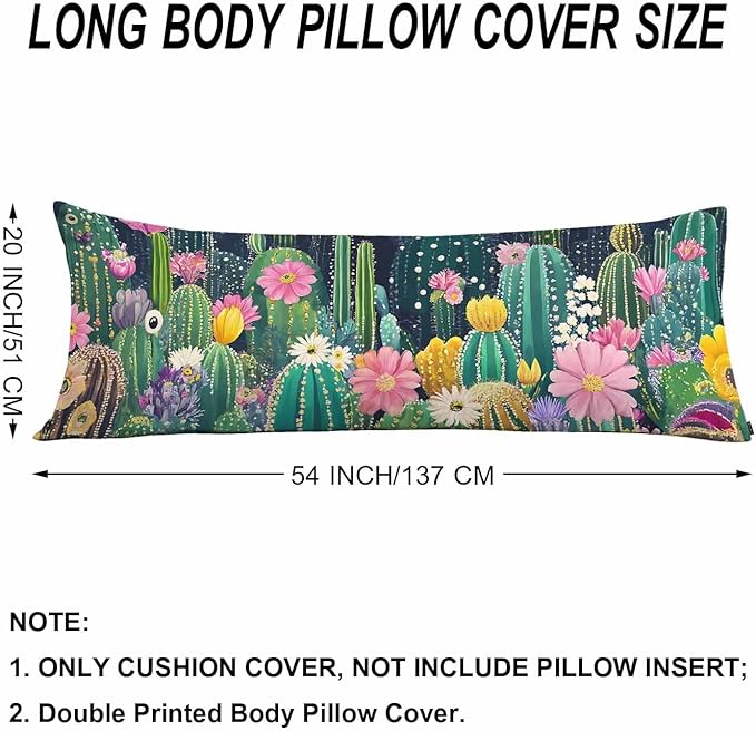 Cactus Decorative Body Pillows for Home, Tropical Cactus Floral Body Pillow Cover Sleeper Pillow Cushion Cover Bedding Body Pillowcase for Man Woman Sofa Patio Shop 20x54 Inch, Green