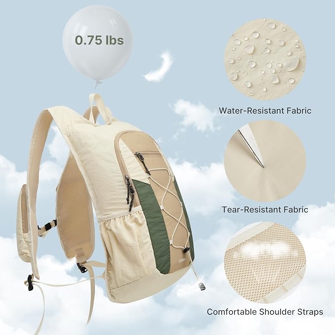 G4Free 20L Hiking Backpack Lightweight Daypack with Phone Pocket Small Packable Foldable Hiking Bag for Women Men, Green+Beige