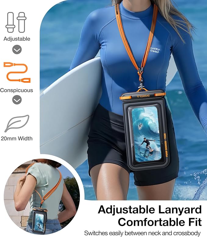 TORRAS IP68 Waterproof Phone Pouch Double Space, Floating Waterproof Phone Case with Lanyard for iPhone 17 Pro Max 16 15 14 S26 S25, Phone Dry Bag Vacation Cruise Ship Travel Essentials 7.0'', Black