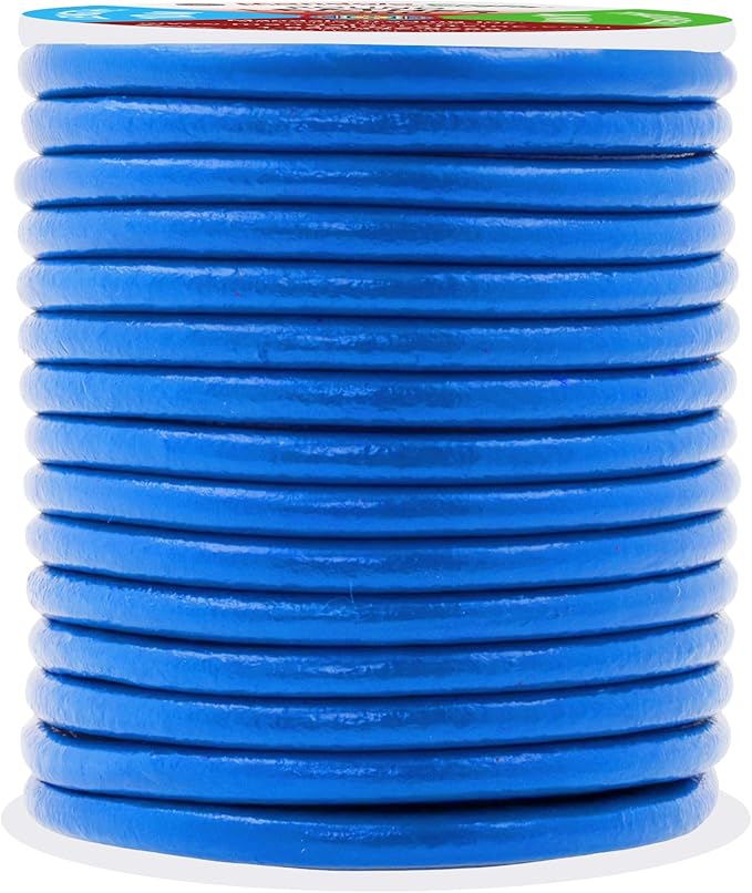 Mandala Crafts Round Genuine Blue Leather Cord for Jewelry Making – 4mm Cowhide Leather Rope String Lace for Kumihimo – 11 Yards Cowhide Craft Cording Spool