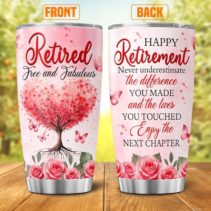 Retirement Gifts for Women with Inspirational Message, 20oz Stainless Steel Insulated Tumbler, Floral Heart Tree Travel Mug for Coworker, Mom, Teacher, Friend, Farewell