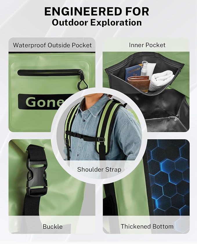 Gonex Waterproof Duffel Bag, 150L Heavy Duty Dry Duffle Bag with Reinforced Thickened Bottom, 3-in-1 Convertible Large Travel Backpack for Kayaking, Motorcycle, Camping & Boating, Army Green