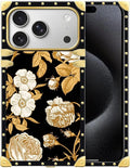 for iPhone 17 Pro Case Luxury Golden Decoration for Girl Women Soft TPU Shockproof Protective Hard PC Back for iPhone 17 Pro Crazy Pattern Blooming Rose Golden Flower