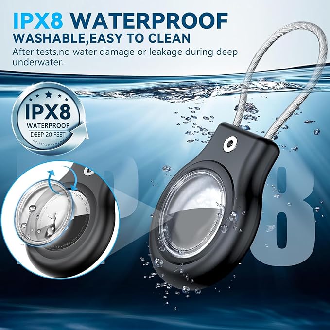 Waterproof Holder,4 Pack Case with Secure Lock, Keychain,Anti-Lost Protective Case Accessories for GPS Tracker Luggage,Key,Pet-Black/Blue/Orange/Yellow