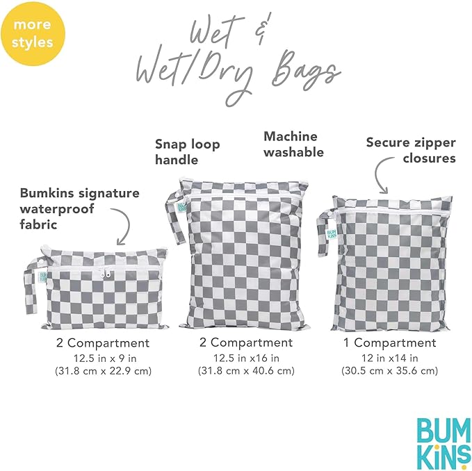 Bumkins - Waterproof Wet Bag - For Baby, Travel, Swim Suit, Cloth Diapers, Pump Parts, Pool, Gym, Toiletry, Strap to Stroller - Reusable & Easy to Clean - 2pk - Pink Lace
