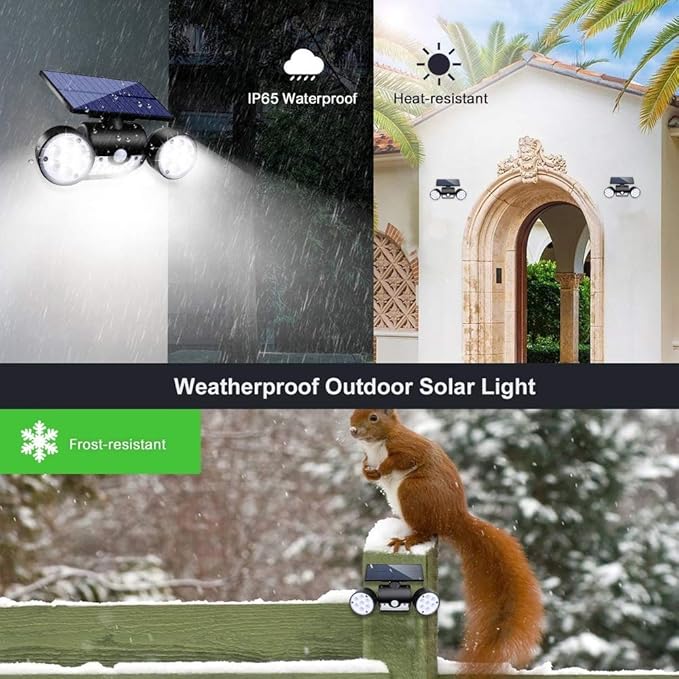 Outdoor Solar Lights, 30 LED Solar Security Lights with Motion Sensor Dual Head Spotlights IP65 Waterproof 360° Adjustable LED Solar Motion Lights for Front Door Garage Patio Deck, 2 Pack