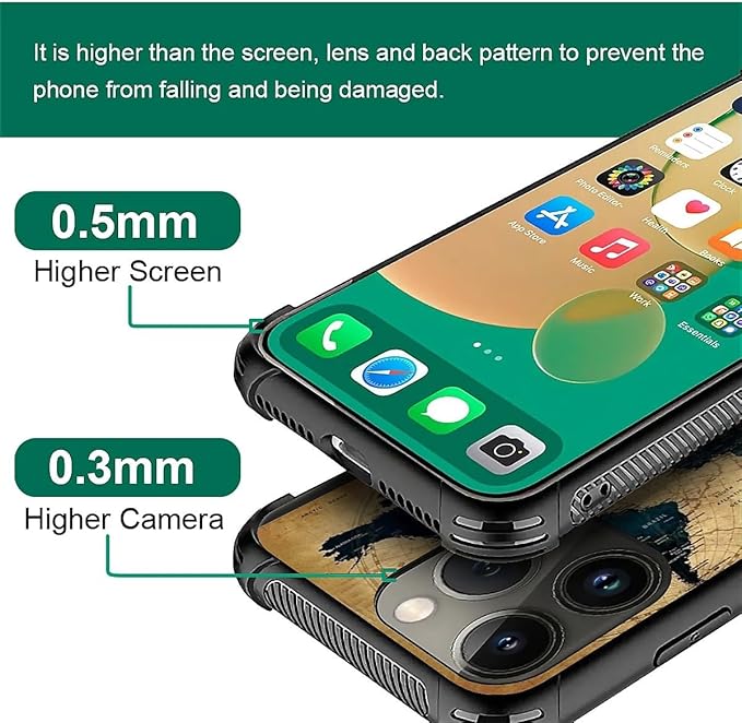 for iPhone 13 Pro Case, Brown World Map Pattern Graphic Design Girl Boy Soft Silicone Hard Acrylic Shock Protection for iPhone 13 Pro