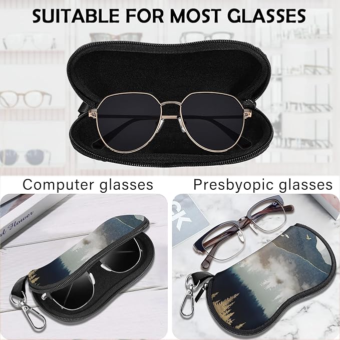 Glasses Case Sunglasses Eyeglass Soft Case Zipper Light Neoprene Pouch with Metal Belt Clip Aesthetic Cute Women Men