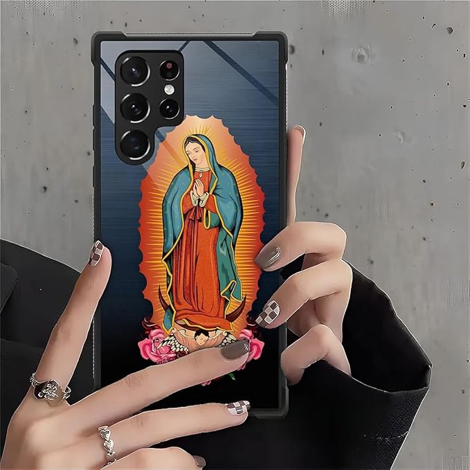 for Samsung Galaxy S22 Ultra Case, Red Virgen Guadalupe Pattern Graphic Design Girl Boy Soft Silicone Hard Acrylic Shock Protection for Samsung Galaxy S22 Ultra