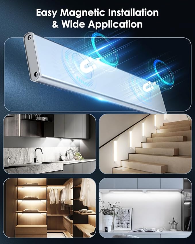 12in Under Cabinet Lighting Wireless, 2500mAh Rechargeable Motion Sensor Lights Indoor, Battery Operated Closet Lights with 3 Color Tempers 108 LED, Dimmable Cabinet Lights for Kitchen Hallway, 5 Pack
