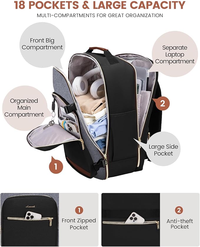 LOVEVOOK 40L Travel Backpack for Women & Men, Airline Approved Carry On Luggage with 3 Packing Cubes, TSA Overnight Bags, Waterproof Personal Item Bag, Weekender Essentials Backpacks fits 17" Laptop