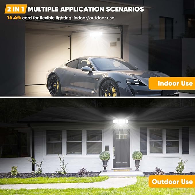 Solar Motion Lights Outdoor - With 16.4ft Cable, 3000LM LED Security Lights for Outside Dusk to Dawn, 2400mAh IP65 Waterproof Flood Lights with Remote for Court Yard Garage Front Door (Classic, 4)