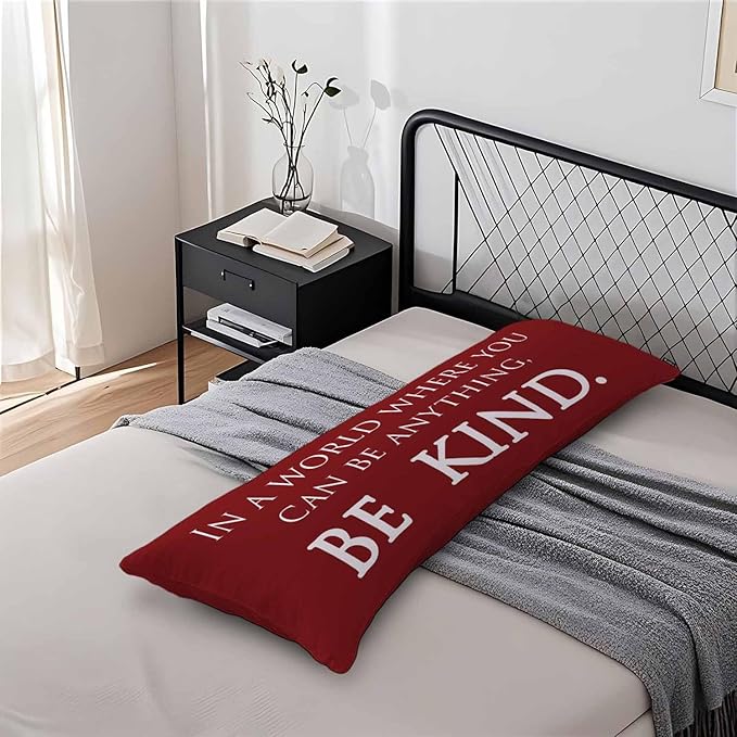 Inspirational Quotes Body Pillows Covers for Adults, Be Kind Large Body Pillow Covers Lumbar Body Pillow Case 20"X54" Body Pillowcase Cushion Cover for Home Bedroom Office Hotel, Red