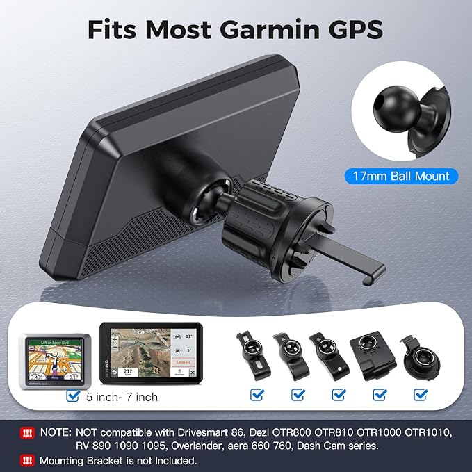 Garmin GPS Car Mount – Upgraded Metal Hook Air Vent Holder, 17mm Ball Air Vent Mount Compatible with Garmin Nuvi, Drive, DriveSmart, Dezl & Other 17mm Ball GPS Devices
