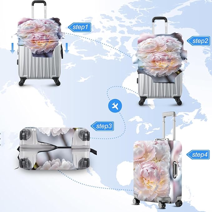 ANNA QUEEN Pink Peony Flower Luggage Cover,Stretchable Suitcase Protector Sleeve,Fit for 20-22 Inch Checked Baggage,Water Resistant & Durable Luggage Protector
