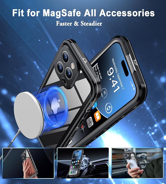 for iPhone 15 Pro Max Case Waterproof | Shockproof Dust Proof Phone Case Cover with Screen Protector for iPhone 15 Promax - Clear