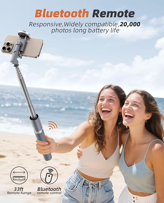 Vimose Phone Tripod & Selfie Stick with Remote, Portable, Lightweight for Video Recording Vlog, Extendable Travel Tripod Stand Compatible with iPhone Android, Grey, 62"
