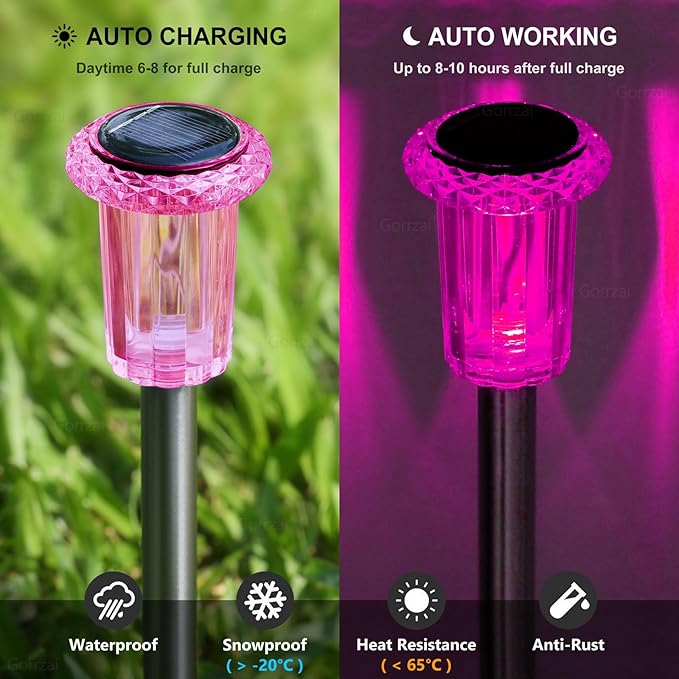 Solar Pathway Lights Gift for Mom 10 Pack Pink Solar Lights Outdoor Waterproof Yard Lighting, LED Stainless Steel Stake for Garden Outside Landscape Lawn Driveway Walkway Path