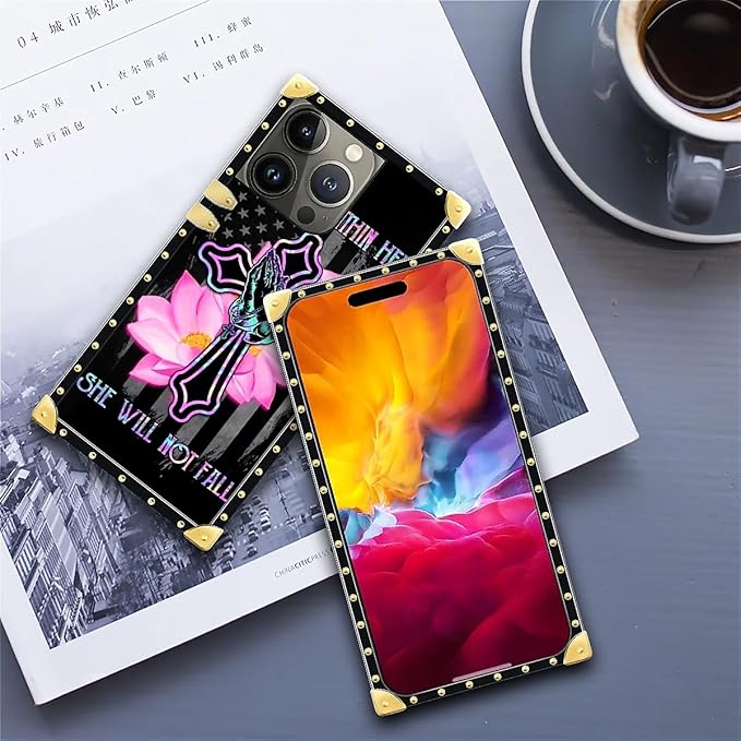 Compatible with iPhone 15 Pro Max Case, Praying Cross Hands Luxury Golden Decoration for Girl Women Soft TPU Shockproof Protective Hard PC Back for iPhone 15 Pro Max