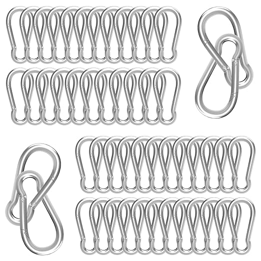 Carabiner, Heavy Duty Galvanized Steel Spring Snap Hook Carabiner Clips with 110LBS Holding Capacity, Ideal for Outdoor, Hammock, Swing and Travel (M4 1.6Inch, 50PCS)