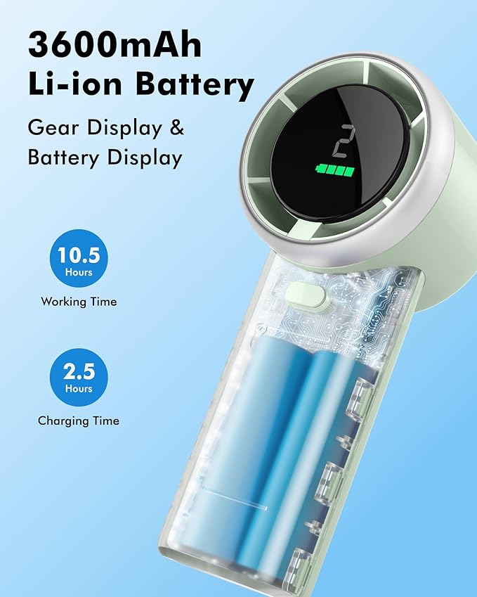WHATOOK Portable Handheld Mini Fan: High Speed Cooling Fan, 10 Hours Battery Life, USB Rechargeable, Small Essentials for Women, Beach Travel, Vacation (Green)