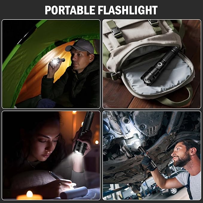 Lylting Led Flashlights High Lumens Rechargeable 2 Pack, 99000 Lumen Super Bright Fashlight with 5000ɱAh Βattery, Waterproof Powerful Flash Light Multifunctional Flashlights for Home Camping Hiking