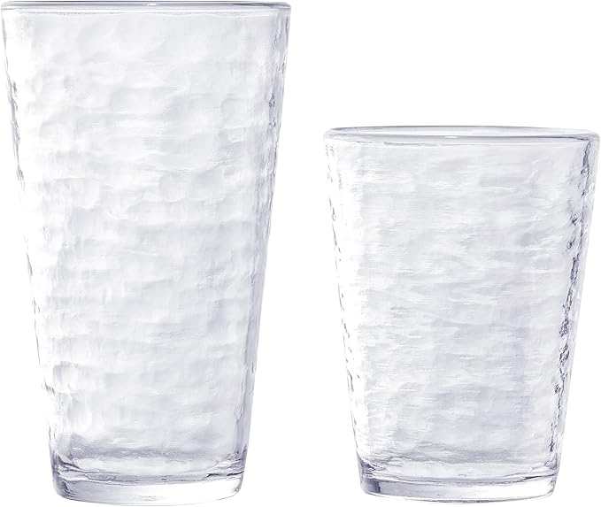 KLIFA- RIPPLE- 16 & 22.5 ounce, Set of 8, Acrylic Tumbler & Highball, Plastic Drinking Glasses, Shatter-proof Cups, BPA-Free, Stackable Plastic Drinkware, Dishwasher Safe, Clear