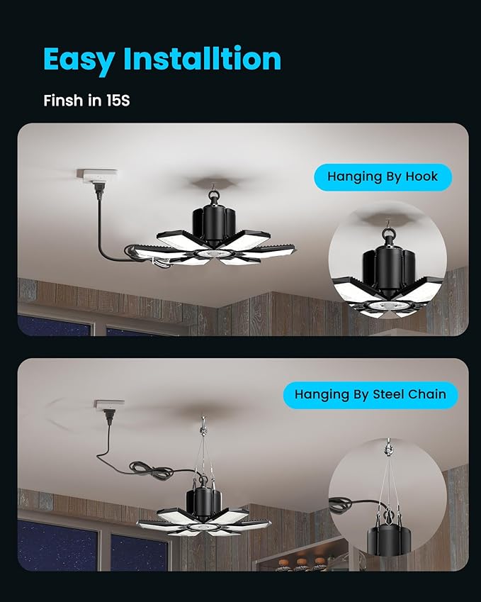 2-Pack Motion Sensor Garage Lights Plug in, 200W Super Bright Motion Activated Linkable LED Shop Light with Romote, 3 Modes Motion Sensor Light Indoor for Barn/Attic