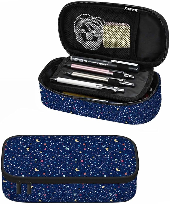 Galaxy Pencil Case Organizer Constellation Space Bright Stars Purple Stationery Box Makeup Box School Supply for Boy Girl Men Women