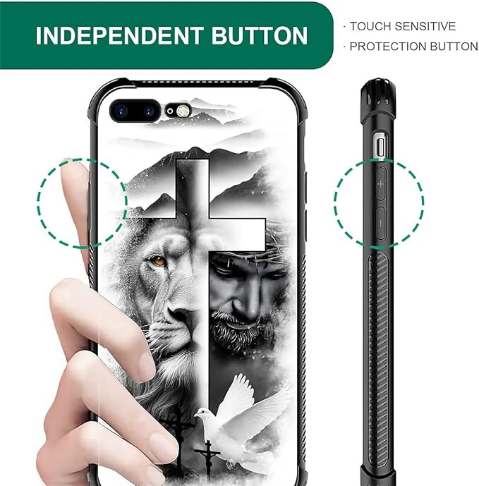 Case for iPhone 7 Plus/8 Plus, Lion Cross Jesus Christ Dove Pattern, Soft Silicone Hard Acrylic for Shock Protection